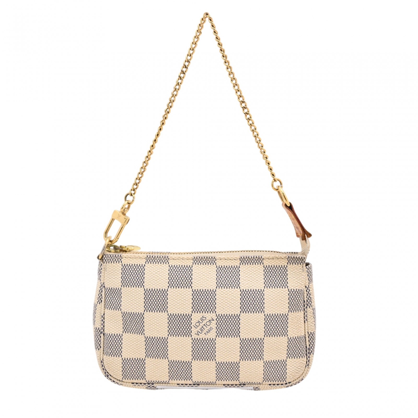 ルイヴィトン ダミエ アズール ミニポシェット アクセソワール ポーチ ホワイト ゴールド金具 Aランク lv8842bd