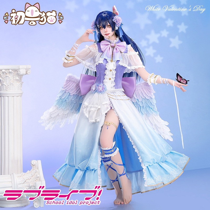 初獣猫コスメーloveliveアニメ园田海未cos衣装ホワイトデー天使アイドル企画