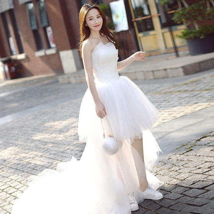 ミニ丈ドレス 二次会 ウェディグドレス 花嫁 パーティドレス 結婚式 白 ワンピース 演奏会 大きいサイズ ドレス 発表会 安い かわいい トレーン 前撮り