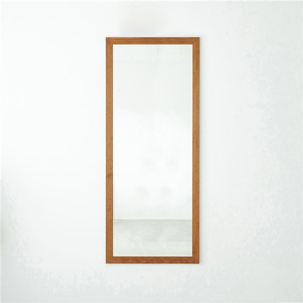 幅広枠ウォールミラー（54×130）（ハニーブラウン／茶） 天然木 姿見鏡 ワイド 高級感 木製 飛散防止加工 壁掛け 北欧風 ヴィンテージ 韓国インテリア 玄関 ...
