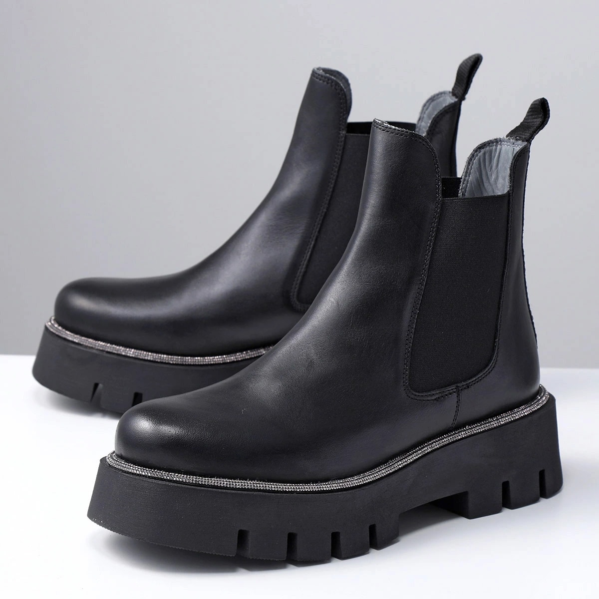 Patrizia Bonfanti パトリシアボンファンティ ショートブーツ IKEDA CALF BELLO レディース レザー サイドゴア ラインストーン 靴 NERO