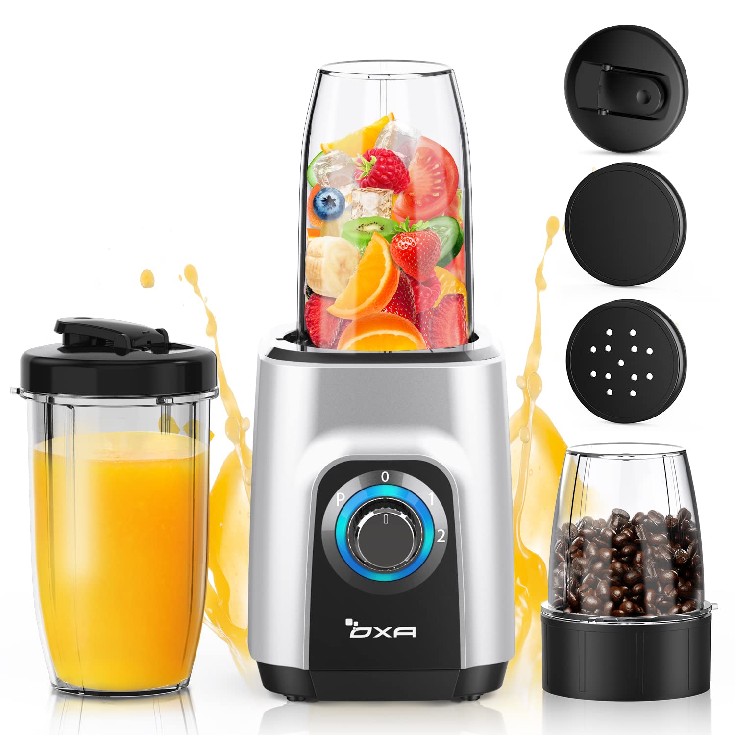 ジューサー ミキサー スムージー 一台多役 三つボトル 500ml*2 300ml コーヒーミル ６枚刃 450Wハイパワー 高速回転 氷も簡単に砕ける 果物/野菜/離乳食/ミルクセーキ 水洗い可能