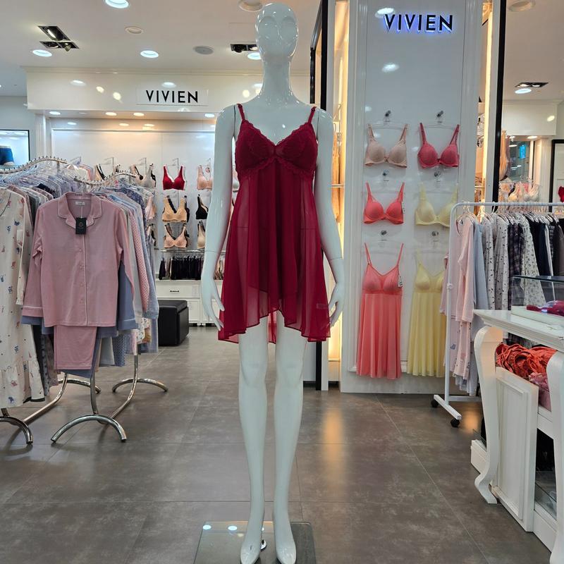 PN メッシュ ジャカード レース スリップ FS1991A-RED