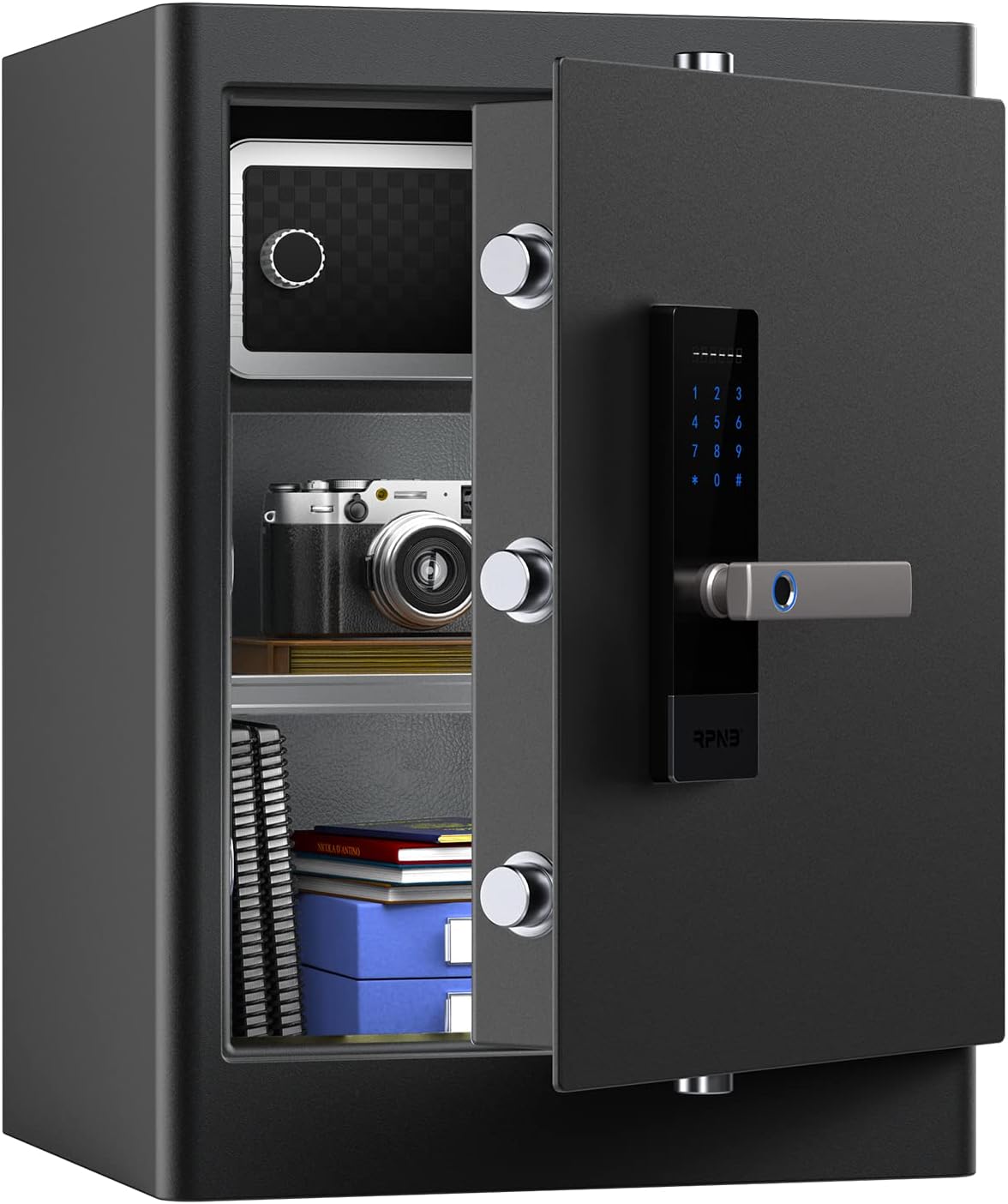 RPNB 金庫 防犯金庫 保管庫 スマートタッチスクリーン音声提示金庫 二重警告 取り外し可能な棚 緊急キー2本 家庭用 事務所 ホテル 80L
