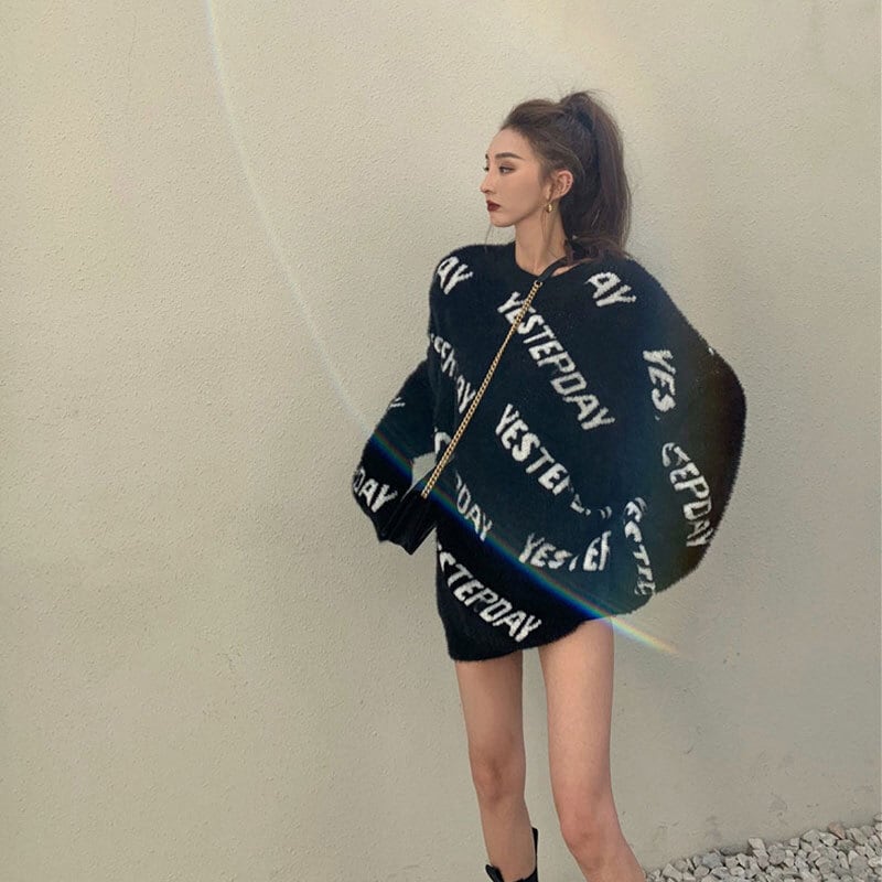 セーター ニットセーター モヘアニット シャギーニット ロゴ ふわふわ トップス プルオーバー