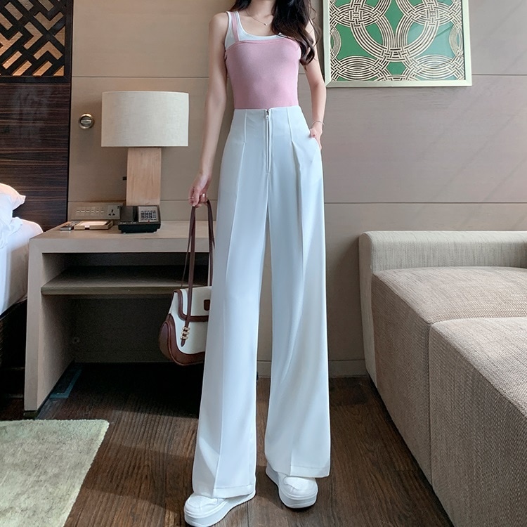 ワイドレッグパンツ モップパンツ ファッション ジッパー スーツパンツ レディース 夏 スリム ハイウエスト スキニー ルーズ ストレート カジュアル 華やか 通勤 通学 着やすい おしゃれ 4,987円