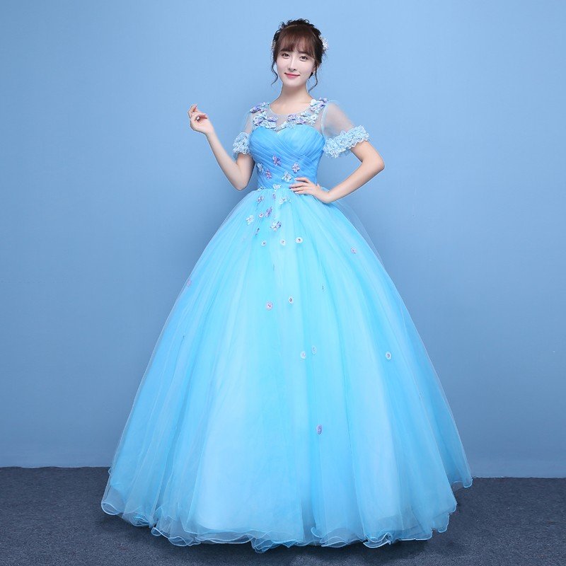 カラードレス 安い ロングドレス 演奏会 ウエディングドレス 半袖 コンサート プリンセスライン ス