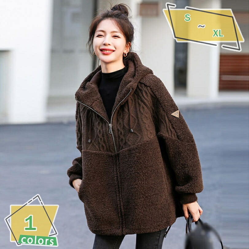 ボアブルゾン ボアジャケット フード付き ボアコート ボア ブルゾン ジャケット コート アウター マウンテンパーカー フリースジャケット スタンドブルゾン もこもこ ノーカラー レディース カ