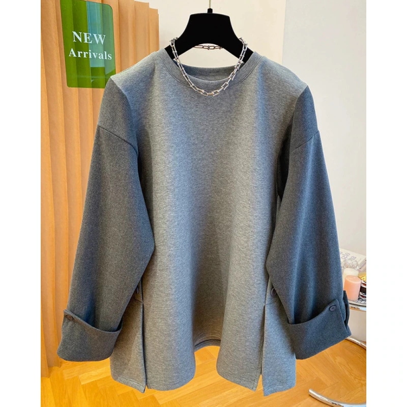 春/秋の新作レディース用ハイエンドグレースウェットシャツミドル丈ルーズフィットオーバーサイズスーツスリーブ