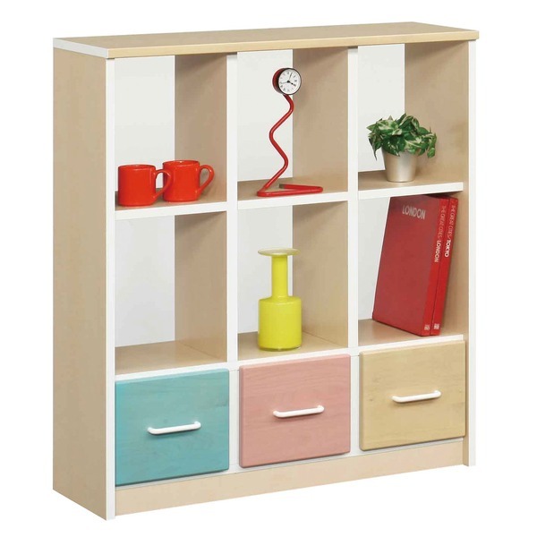 オープンラック(子供部屋家具) 木製(天然木) 幅90cm 引き出し収納付き 日本製 ナチュラル ANJUあんじゅ 完成品