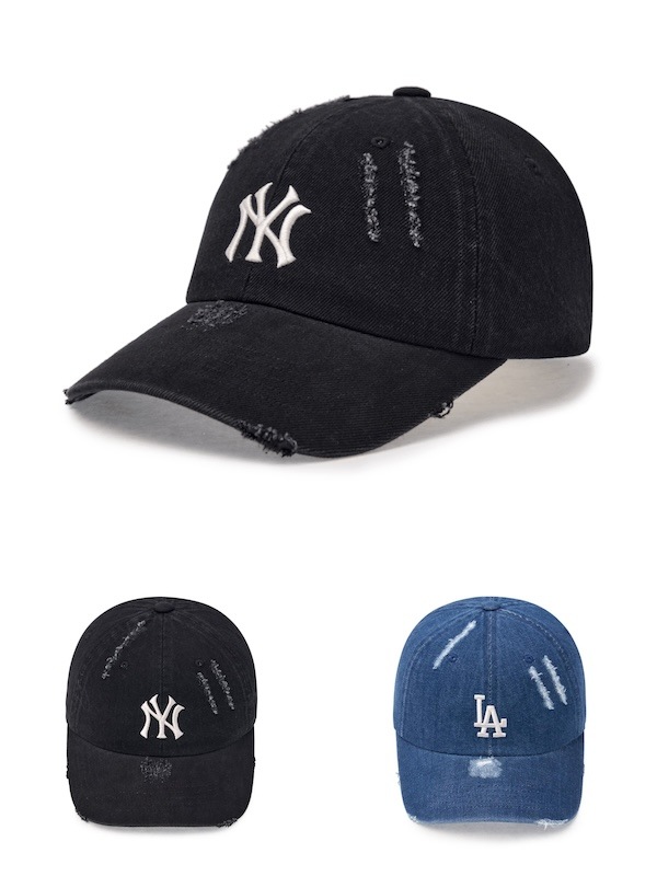 3ACPVD34N ダメージ ウォッシング デニム アンストラクチャー ベースボールキャップ ニューヨークヤンキース 正規品保証 関税負担なし 韓国限定販売 男女共用