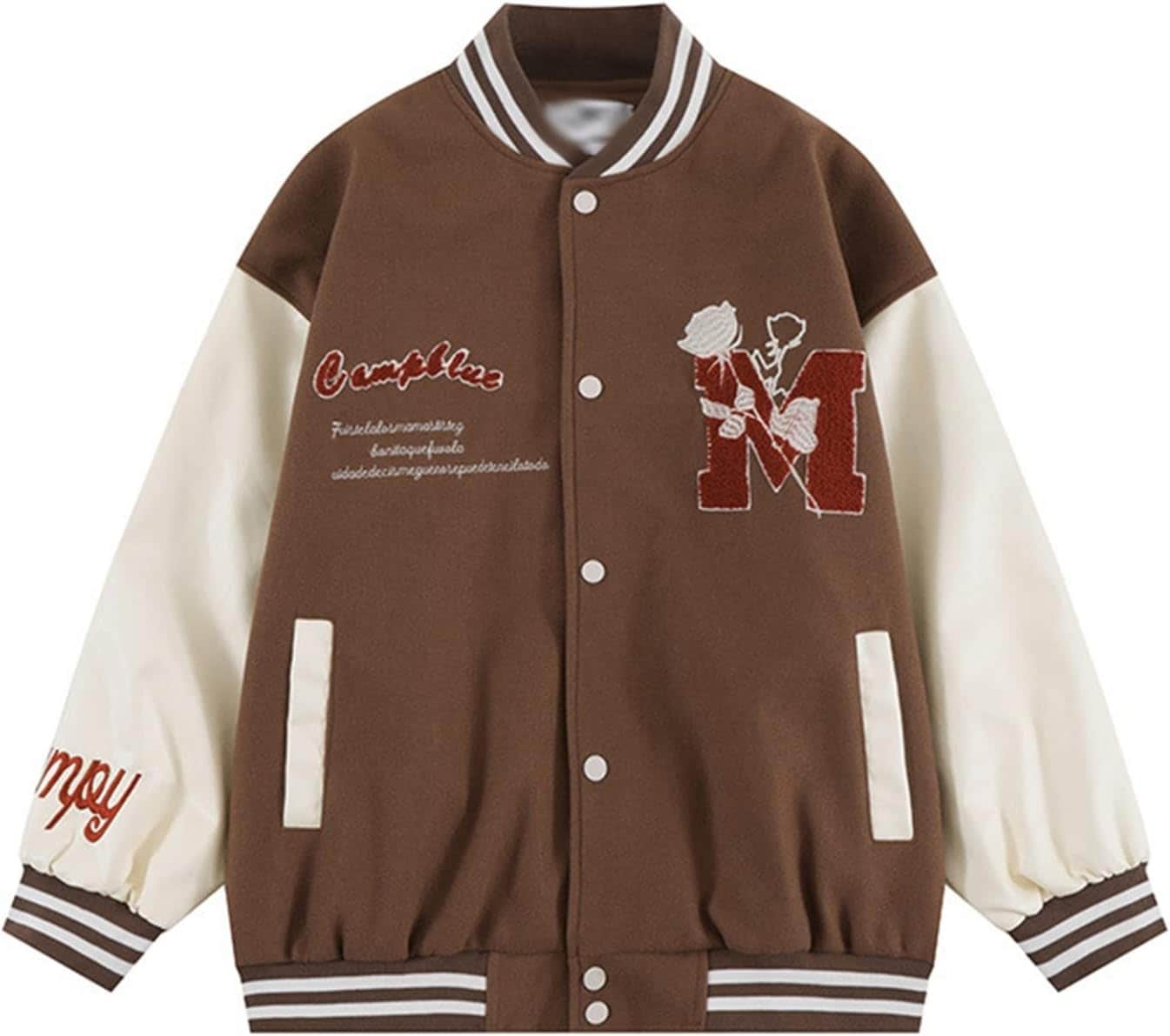 メンズ スタジアムジャンパー レトロ バラ柄 刺繍 パッチワーク pu革袖 スタジャン ヒップホップ ストリート かっこいい ユニセックス アウター 立ち襟 春秋冬 ラシャ ジャケット 保温性 ブルゾ