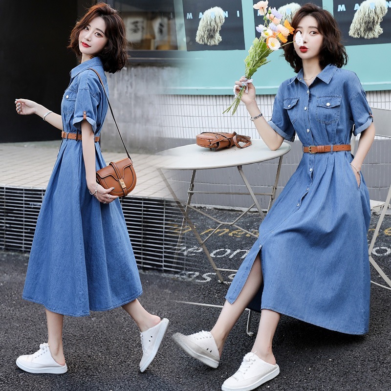 2023夏 テンセルデニムオーバーニードレス レディース ウエスト＆スリムAラインシャツ ロングスカート 母の日