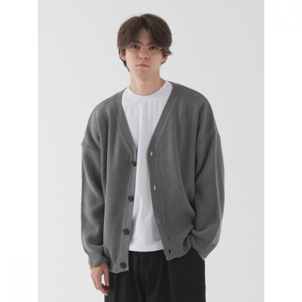 (Pianer) クラシックオーバーフィット Vネックカーディガン (チャコール)