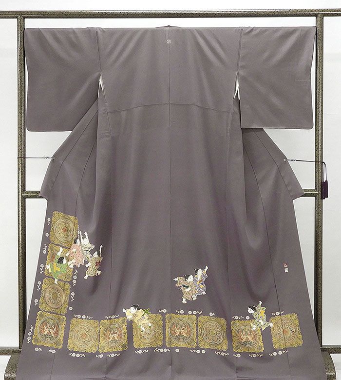 色留袖 正絹 京加賀友禅 松本健一作 身丈166.5cm 裄丈68cm 色留袖 美品 丸に違い鷹の羽 一つ紋 りサイクル 着物 フォーマル 結婚式 披露宴 f0175