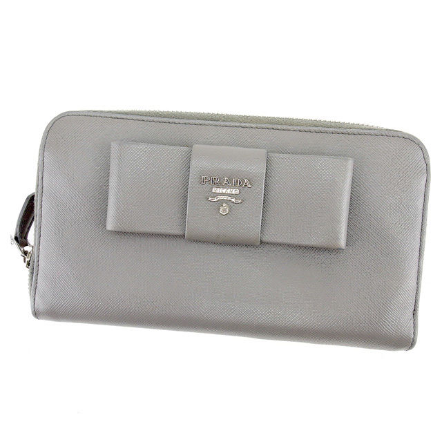 ラウンドファスナー財布 長財布 グレー 中古