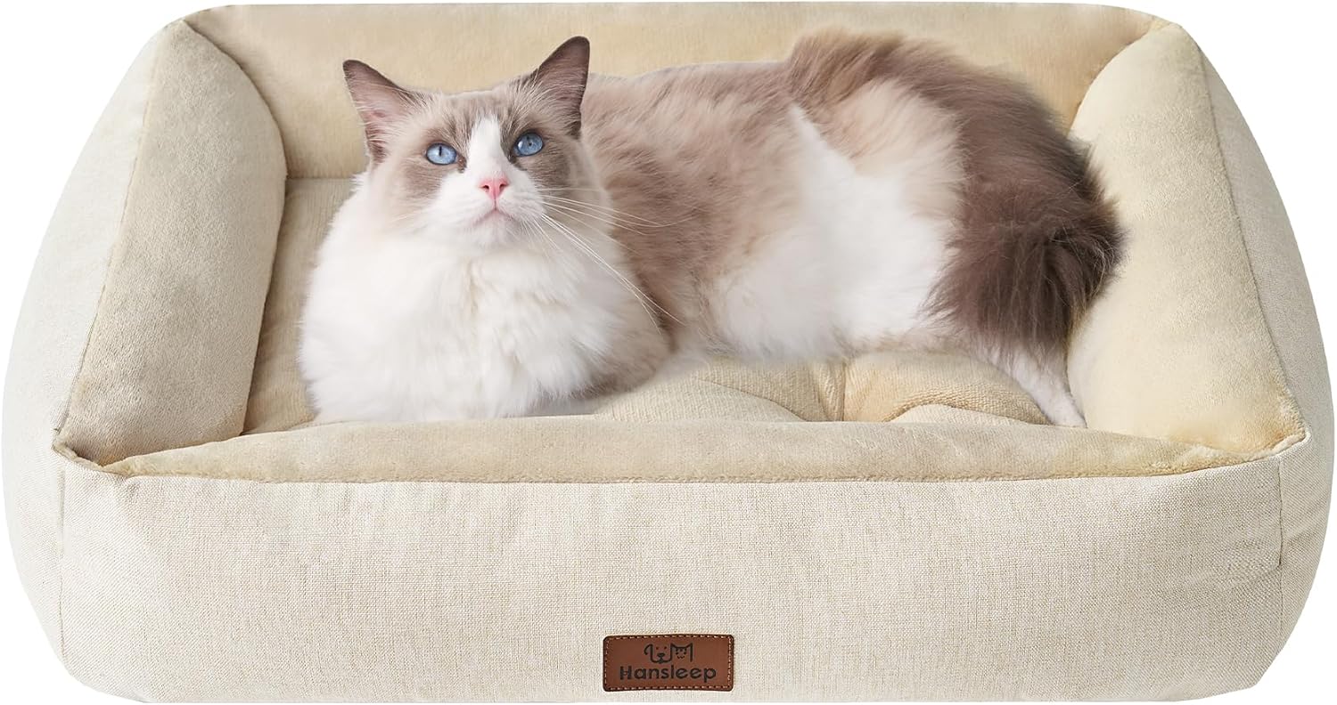 小型犬・猫用 両面使用 ふわふわクッションベッド 50×40×12cm グレージュ