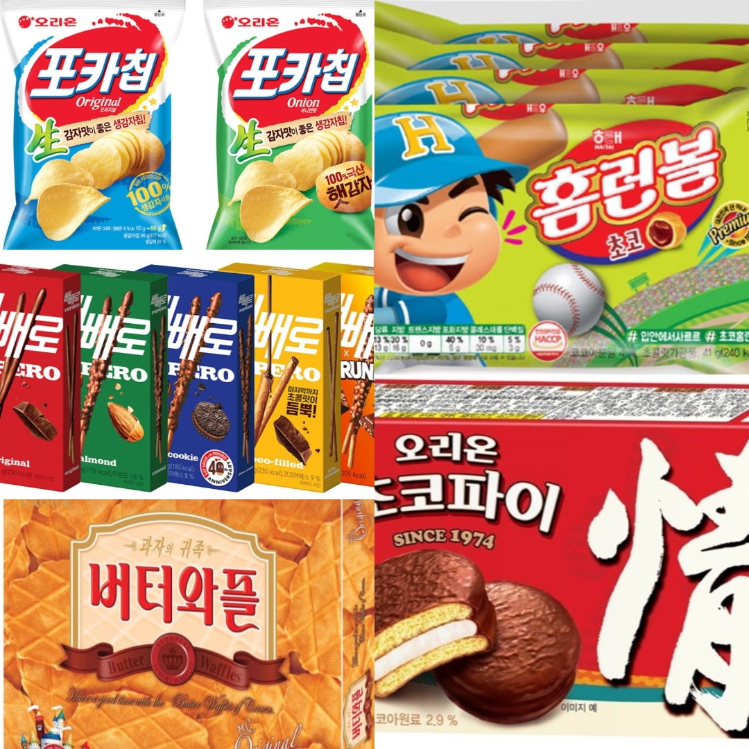 韓国お菓子 セット Pepero 5種×5個 ホームランボール4袋 チョコパイ12入 バターワッフル316g ポカチップ66g