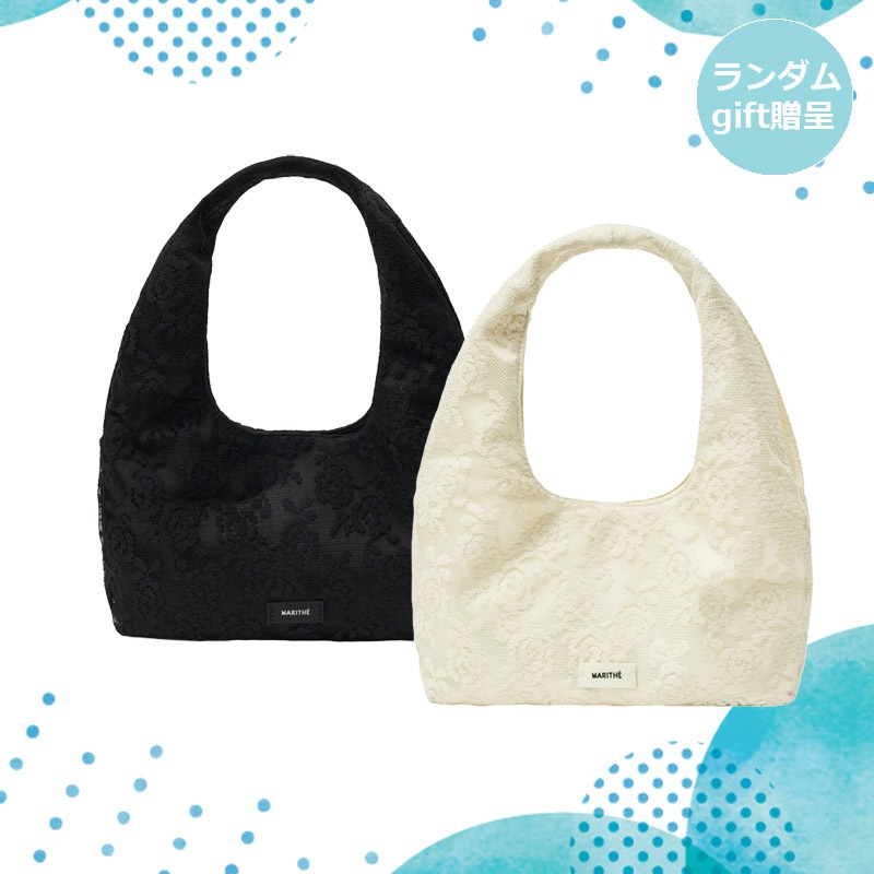 MARITHE 2025SS REGULAR LOGO LAYERED ショルダーバッグ ワンショルダートートバッグ 2カラー black cream MFG45UBG114 レース編みバッグ 手提げ