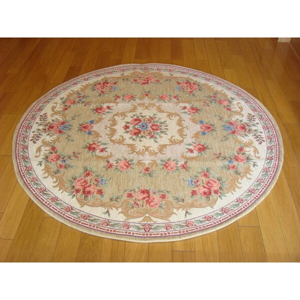 マルナカ 6427 洗えるゴブラン織シェニールラグ ボルドー 120cm円形 ベージュ メーカー直送