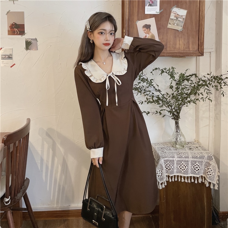 新作韓国デザインレトロ大人気ロングワンピース