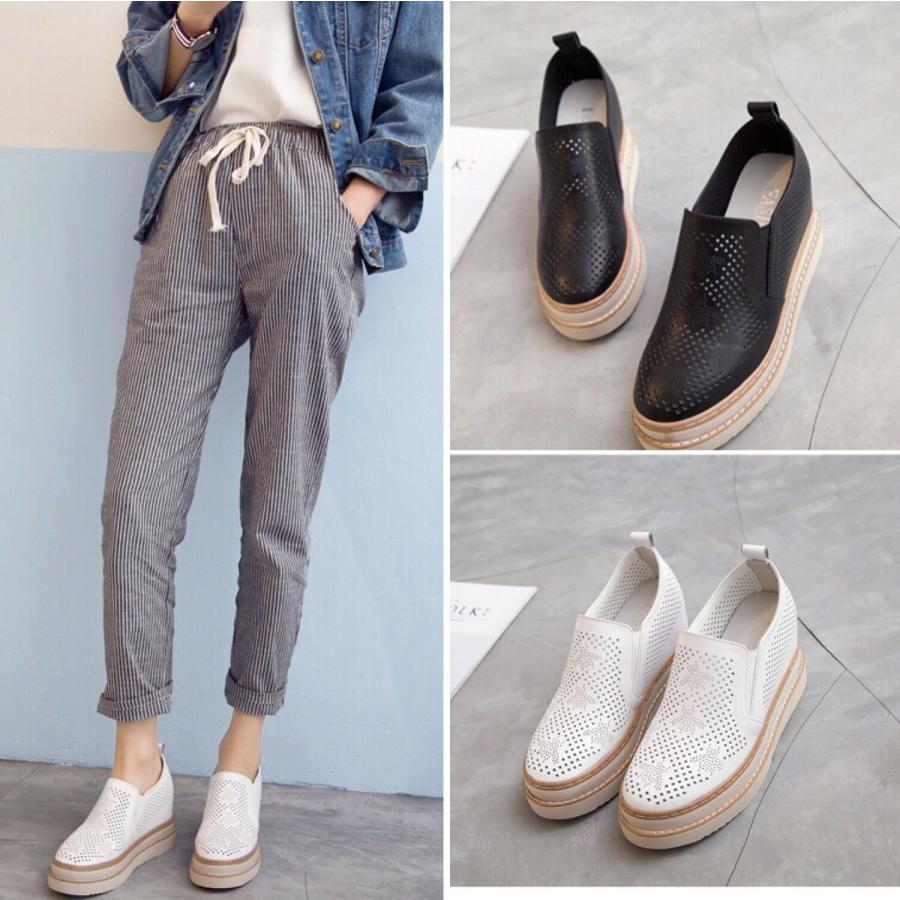 厚底 スリッポン レディース スニーカー インヒール 白 黒 軽量 ローファー ラウンドトゥ ローカット カジュアル クッション性 4,938円