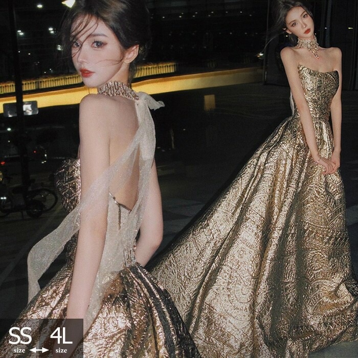 パーテイードレス ロング丈ドレス キラキラ 肩出し レディース 着痩せ 発表会 演奏会 二次会 大きいサイズ エレガント 20代 30代 40代 大人 可愛い 披露宴 フォーマルドレス ゴール
