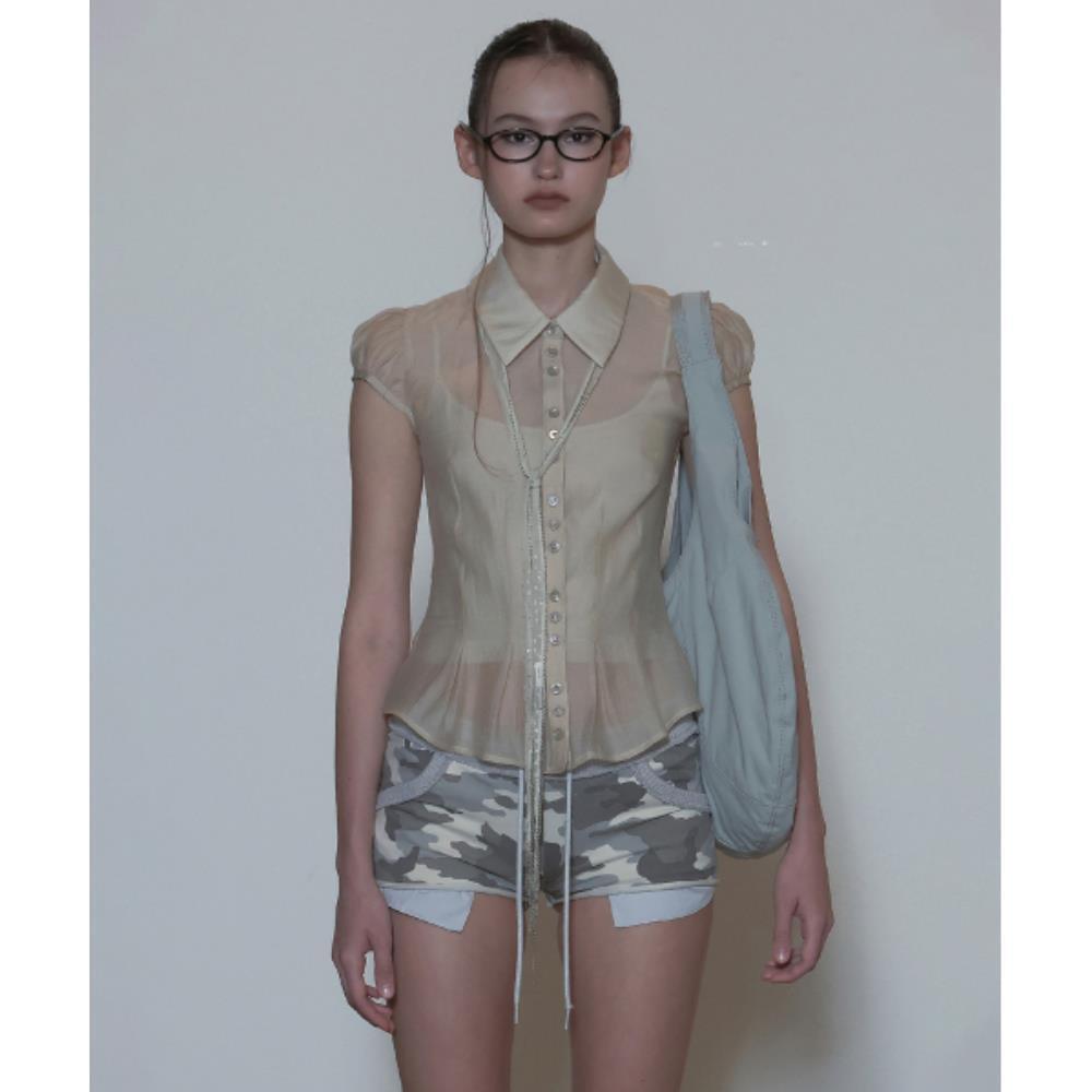 スカルプター Sheer Pleated Hem Blouse Raw SC24S286IV