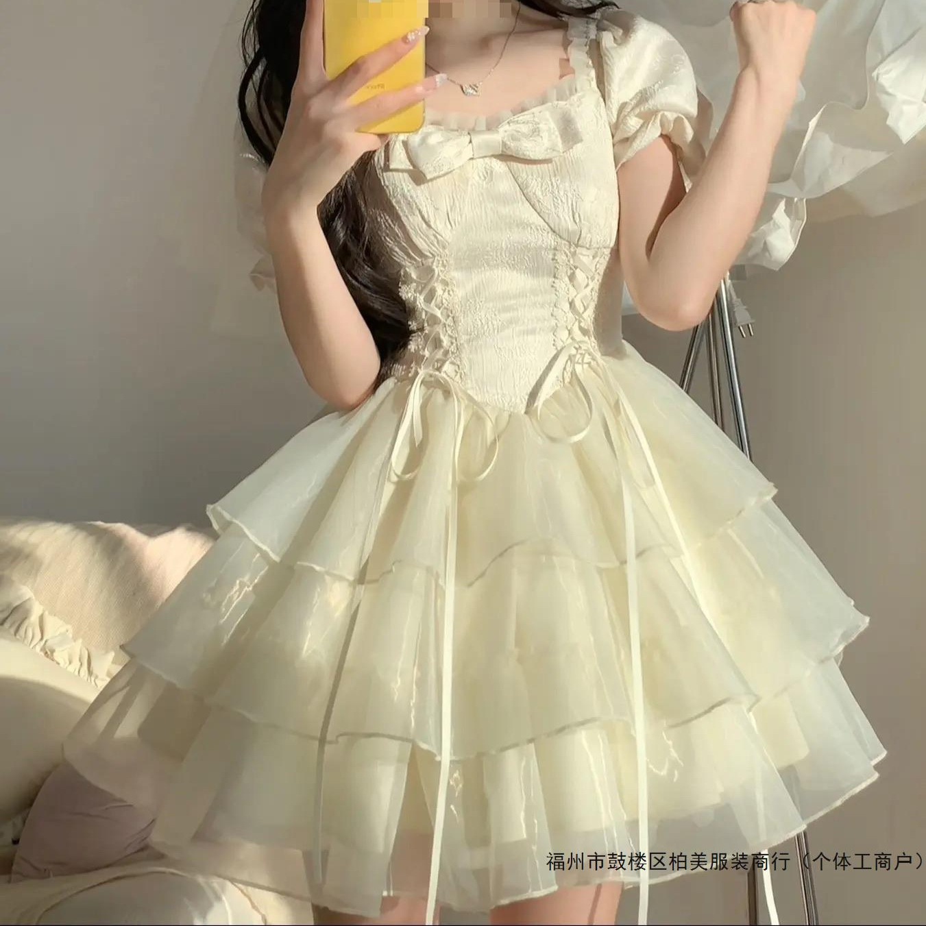 ブリーズリリー スイート プリンセス スタイル リボン オーガンジー ショート ドレス パフ スカート レディース 夏 2024