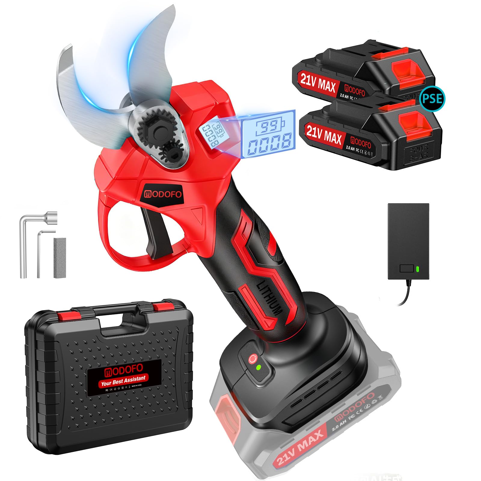 2026新登場強化版 MODOFO 剪定バサミ 充電式 20v 電動ハサミ ブラシレスモーター 30mm直径切断 2段階角度調整可能 電動ばさみ 園芸ハサミ 剪定鋏 枝切り 18V大容量バッテリー×2