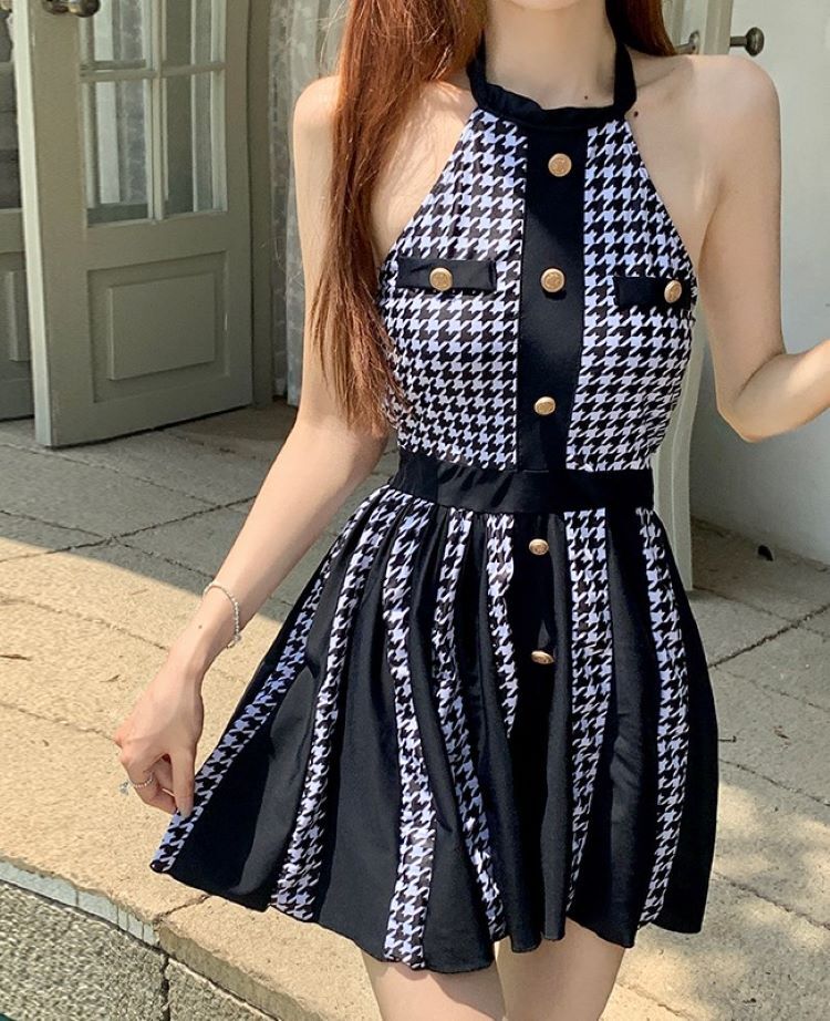 ワンピース水着 体系カバー水着 ワンピース セクシー シンプル 大人っぽい おしゃれ かっこいい チェック柄 レディース 夏 海 ビーチ プール リゾート 旅行 スポーツ スタイルアップ 韓国