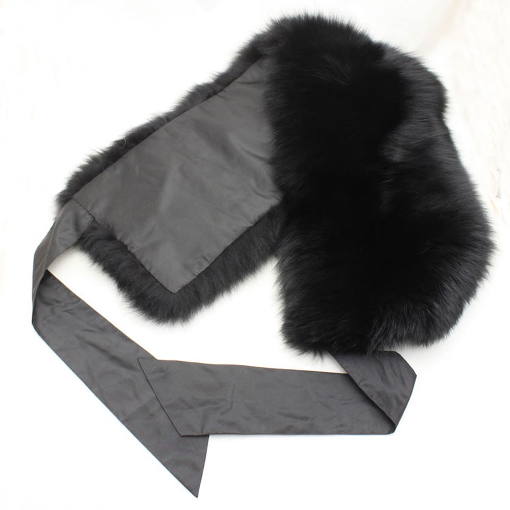ブルーフォックス ファー マフラー 大判 ティペット リボン付 ブラック レディース ギフト プレゼント