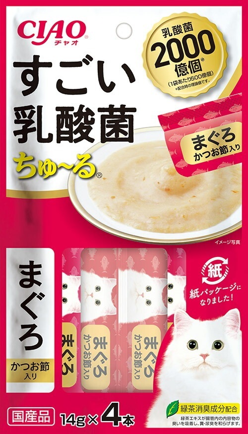 （まとめ買い）CIAO すごい乳酸菌ちゅる まぐろ かつお節入り 14gx4本 猫用おやつ [x24]