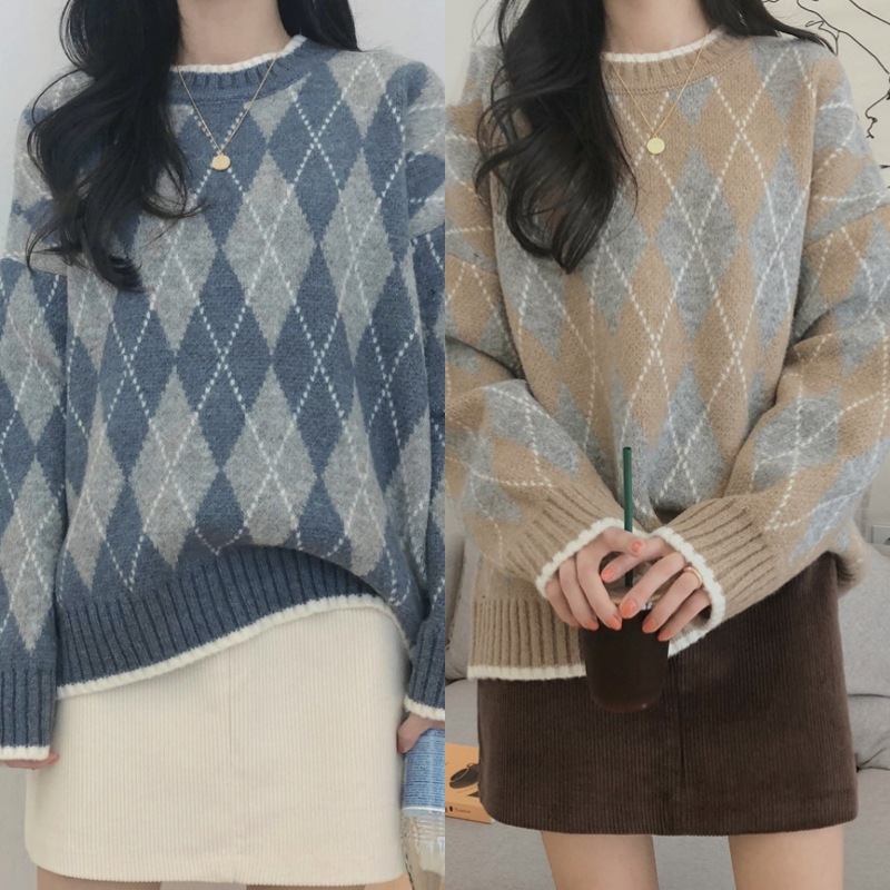 ２色 トップス ニット セーター レディース 秋冬 かわいい カジュアル ゆったり 厚手 長袖 長袖 ラウンドネック スマート ブルー カーキ ワンサイズ ジャスト かわいい 大人可愛い シンプル カ
