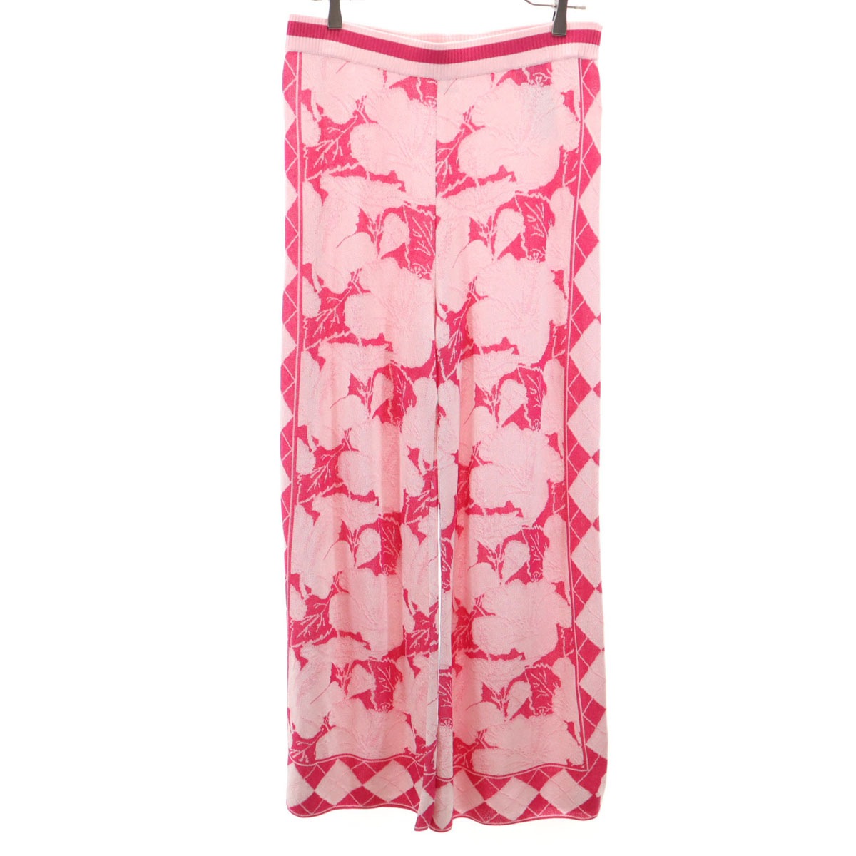 BALLANTYNE バランタイン イタリア製 ハイビスカス柄 ニット ワイドパンツ 44 ピンク レディース 古着