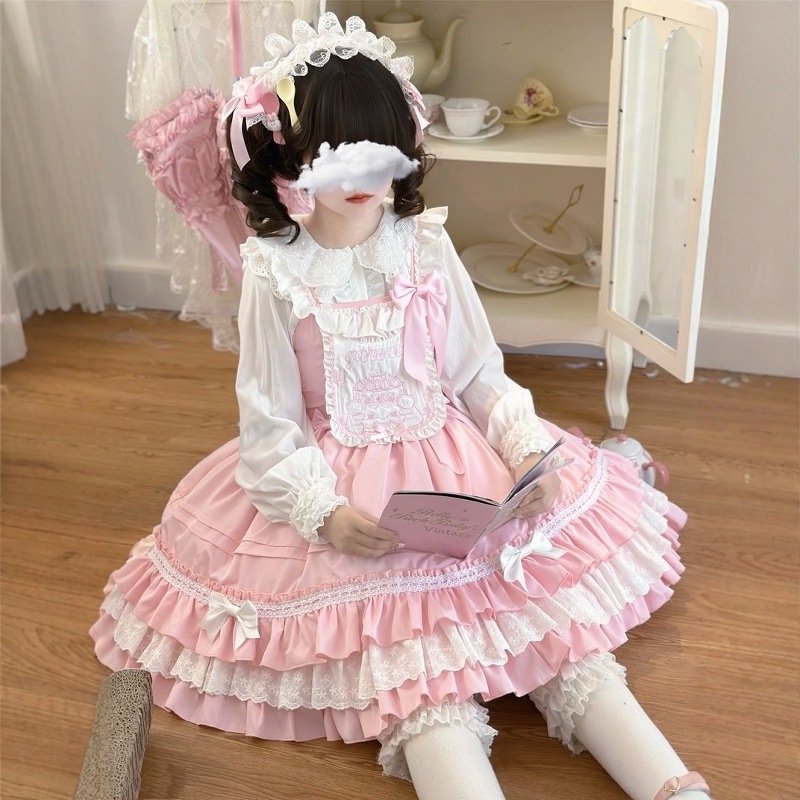 Lolita正規品ベアキャミソールプリンセススカートロリータ大童ケーキスカート可愛いピンクブルーjsk秋冬