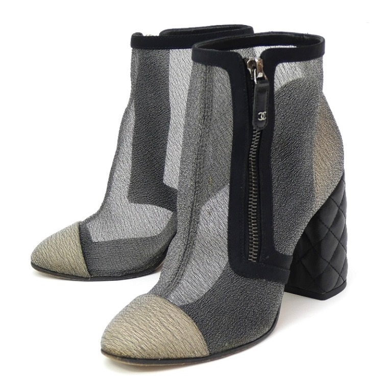 シャネル CHANEL メッシュブーツ ショートブーツ マトラッセ 黒 36.5 【中古】(66700)