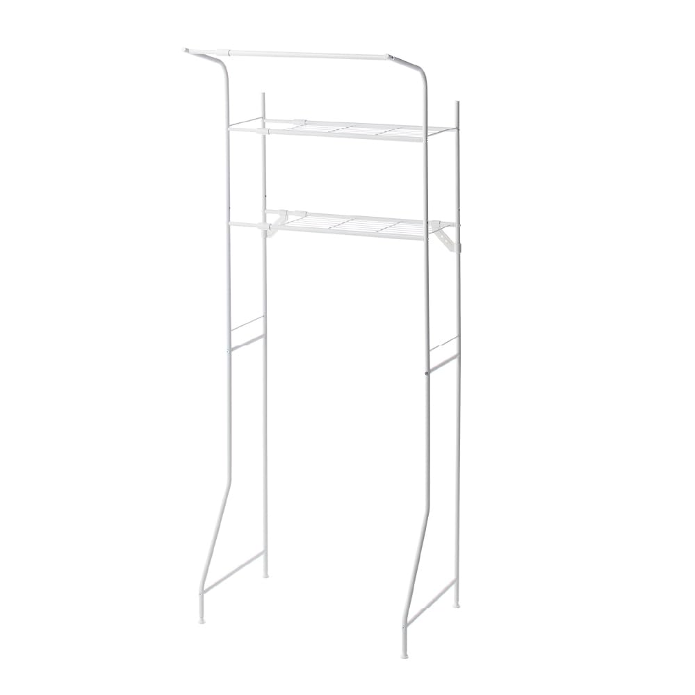 HEIAN SHINDO スリムランドリーラック 棚2段 ハンガーバー付き マットホワイト 幅61-82×奥行53×高181cm HSR-2WH