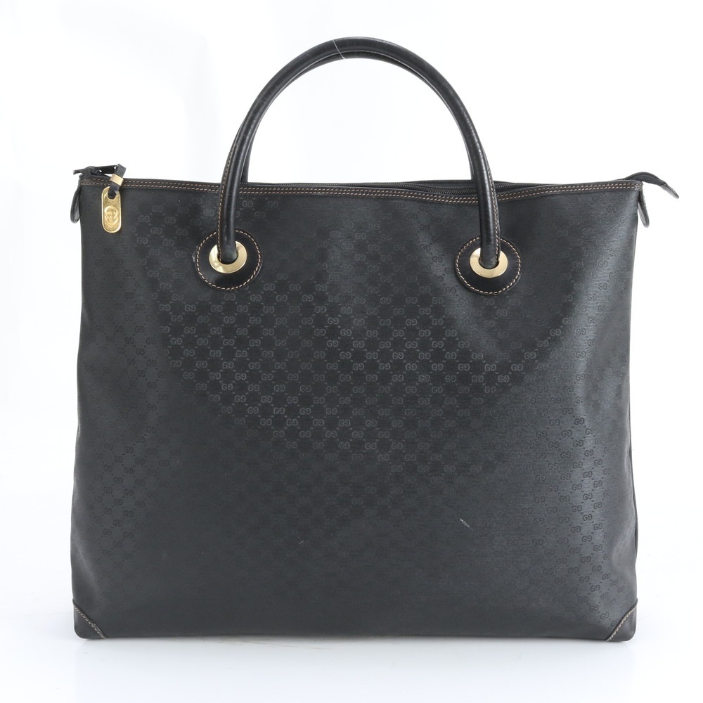 美品 オールドグッチ マイクロGG 02 39 4868 レザー×コーティングキャンバス トート バッグ ショルダー ビジネス 通勤 書類鞄 ブラック 黒 A4 メンズ RWM DN28-1 中古