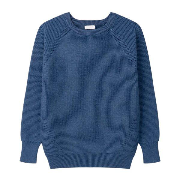 メンズプレミアムウォッシャブルラウンド長袖ニット GN-KN-Q001-ブルー