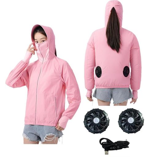 [YONISTAR] 空冷服 扇風服 レディース メンズ ウィンドブレーカー ファン付き作業服 冷却服 ジャケット 長袖 3段階調節 USB給電 熱中症対策 UPF50+ 洗濯可 草刈り服(2XL ピ