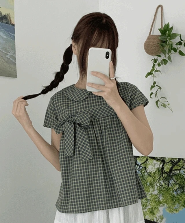 コイ リボン チェック シャツ