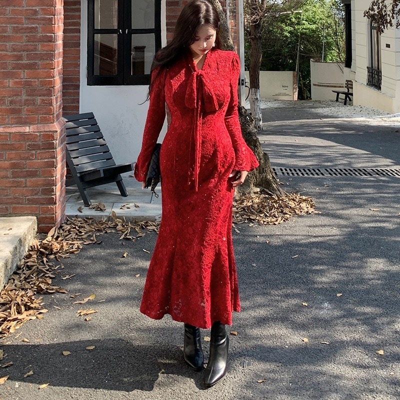 大きいサイズ XL-5XL 新年 ワンピース セクシー レッド レース マーメイド ワンピース フォーマル パーティー ドレス お呼ばれ 演奏会 成人式 同窓会 卒業式 キャバ