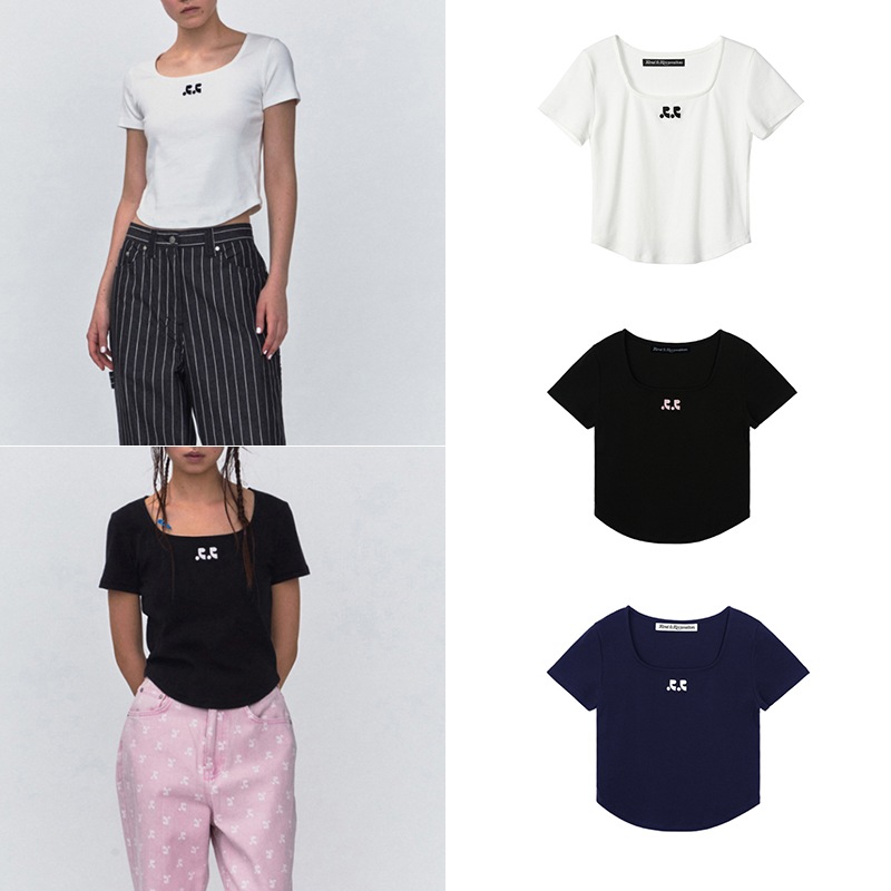 ★韓国人気★Rest & Recreation★RR SQUARE NECK TOP rest & recreation] RR LOGO PATTERN SQUARE NECK T-SHIRT