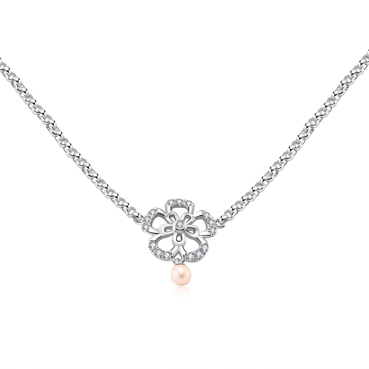 [高品质 Silver925] ジルコン 925花の形パールブレスレット 8,499円