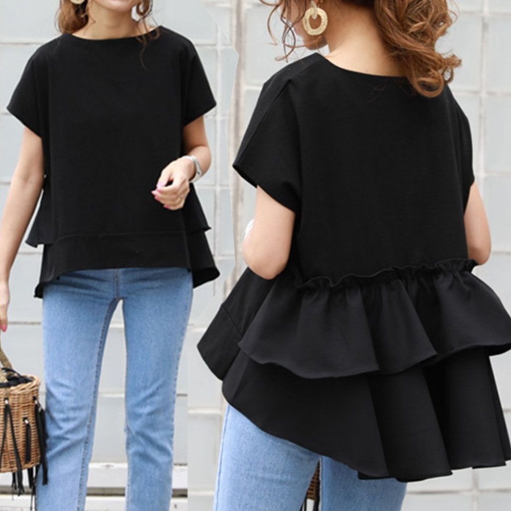 トップス Tシャツ カットソー 袖あり 半袖 ラウンドネック ボートネック フレア ワイド フリル 綿 コットン かわいい 大人可愛い きれいめ シンプル カジュアル 大人 上品 おしゃれ 5,621円