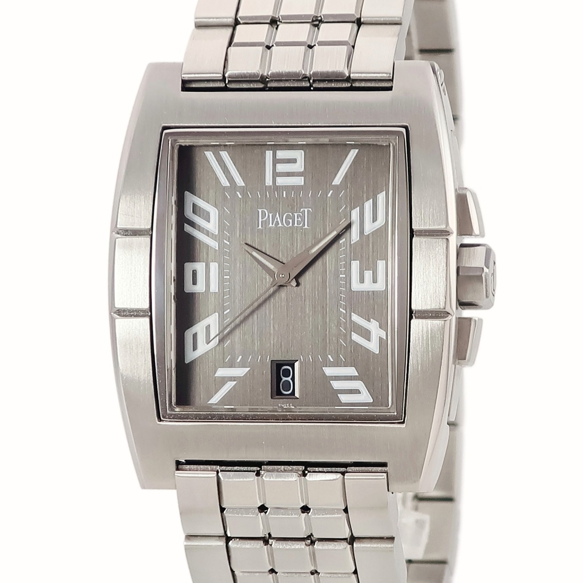 アップストリーム 27050 自動巻き メンズ OH済 グレー シルバー ベゼルバックル 角型 アラビア デイト 3年保証