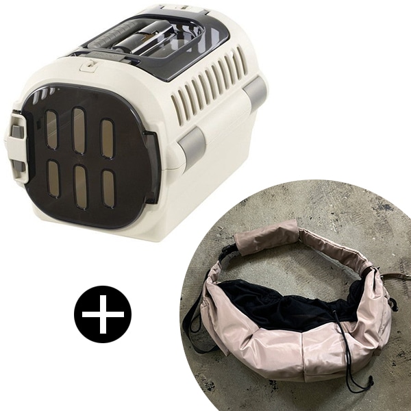 キャンピングキャリーファイン ダブルドア S アイボリー + PUFF PET PUFF SLING P25001-21 ベージュ ペットキャリー セット