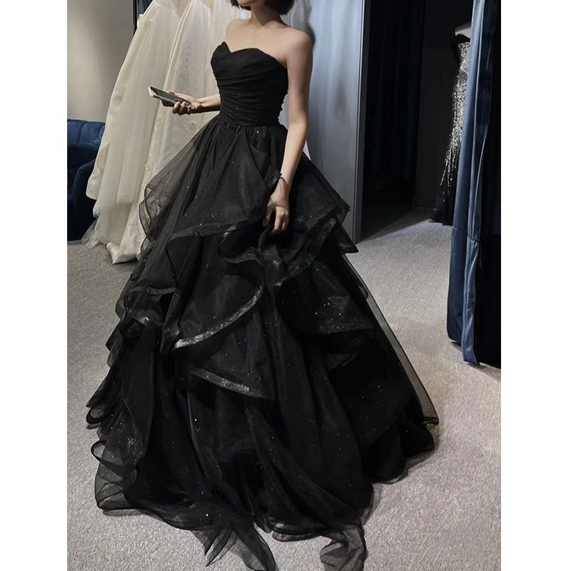 【人気新作】【新デザイン登場】ワンピース ブラックのイブニングドレス成人式/誕生日パーティー司会者/学生/芸術試験用普段着としても着用可能なイブニングドレス ドレス 7,015円