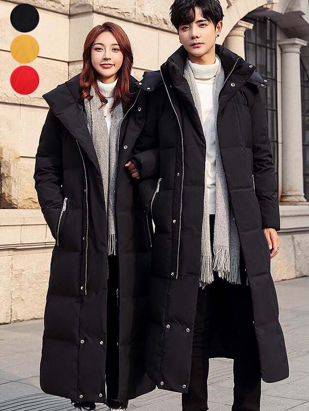 ダウンコート メンズ ロングコート 男女兼用 ダウンジャケット ダックダウン レディース フード付き お揃い ペアルック 韓国風 秋冬 暖かい 可愛い カップル 防寒服 ビジネスコート カジュアル 冬